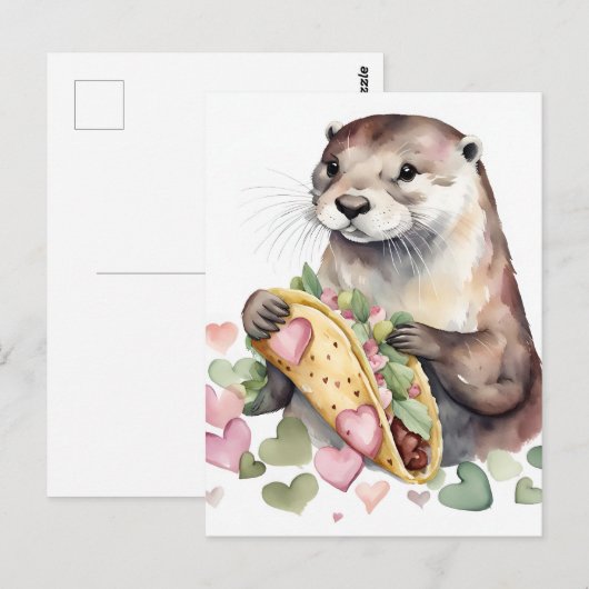 Carte Postale Douce Loutre Adorable Avec Taco (Devant / Derrière)