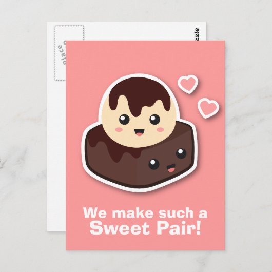 Carte Postale Douce paire de glace Vanilla et Brownie (Devant / Derrière)