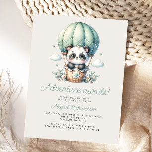 Carte Postale Douce Panda Montgolfière Vert Menthe Baby Shower