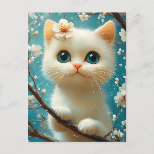 Carte Postale Douce petite chatte aux yeux bleus (Devant)