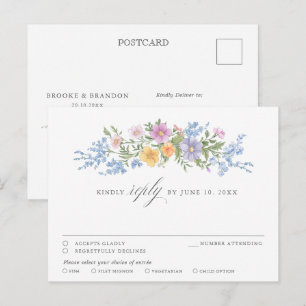 Carte Postale Douce Réponse RSVP Florale de Jardin Ornée de Past