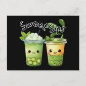 Carte Postale Douces Gorgées Kawaii Duo de Bubble Tea (Devant)
