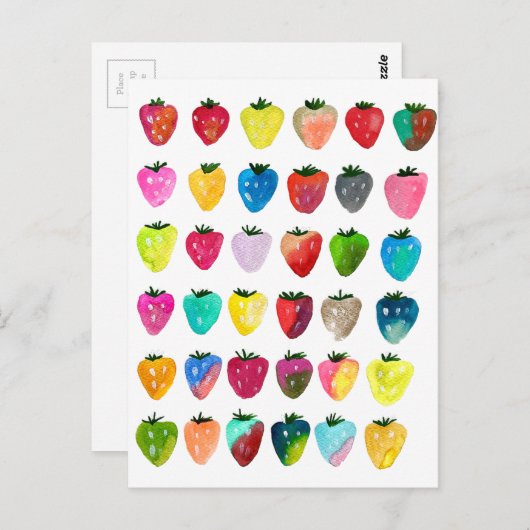 Carte Postale Douceur fraise mignonne aquarelle de fruit mignon (Devant / Derrière)