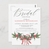 Carte Postale Douche de mariée | Fleurs aquarelles de Noël (Devant / Derrière)