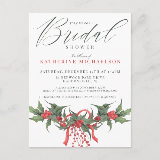 Carte Postale Douche de mariée | Fleurs aquarelles de Noël (Devant)