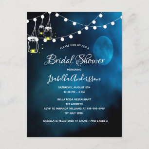 Carte Postale Douche nuptiale bleu lune lumières rustique mason