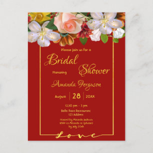 Carte Postale Douche nuptiale fleurons d'or rouge