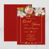 Carte Postale Douche nuptiale fleurons d'or rouge (Devant / Derrière)