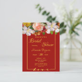 Carte Postale Douche nuptiale fleurons d'or rouge (Debout devant)