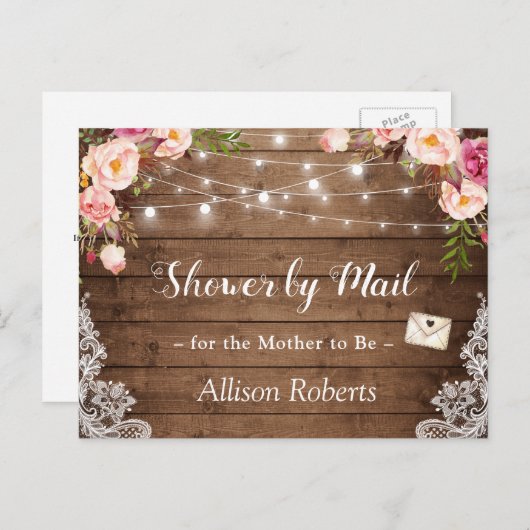 Carte Postale Douche par Mail Rustic Floral Lace String Lights (Devant / Derrière)