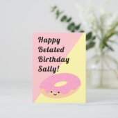 Carte Postale Doughnut rose et jaune | Salutation d'anniversaire (Debout devant)