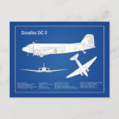 Carte Postale Douglas DC-3 - Plan de dessin du plan directeur de (Devant)