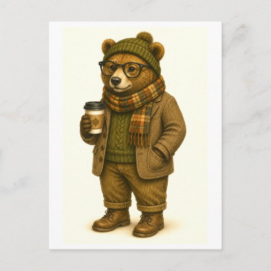Carte postale d'ours hipster (Devant)