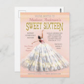 Carte Postale Doux 16 Anniversaire Robe Robe Rosée Rose Or (Devant / Derrière)