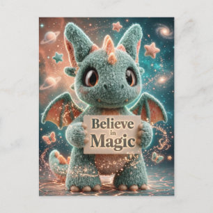 Carte Postale Doux Dragon Peluche de Fantasy Tenant Croire en la