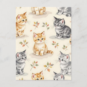 Carte Postale Doux Ginger et chaton gris aquarelle sans couture 