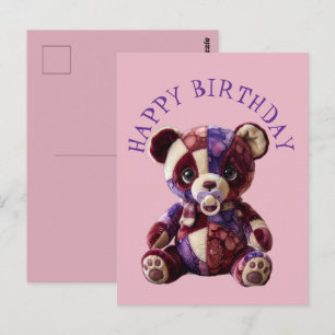 Carte Postale Doux ours en patchwork câlin