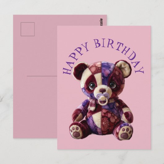 Carte Postale Doux ours en patchwork câlin (Devant / Derrière)