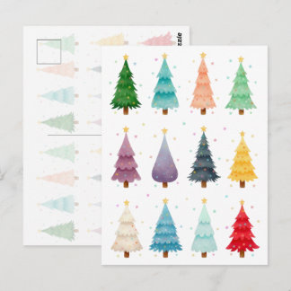 Carte Postale Douze Arbres de Noël : Impression Colorée de Fêtes