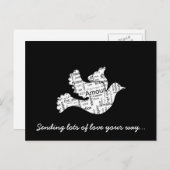 Carte Postale Dove mot typographie amour dans différentes langue (Devant / Derrière)