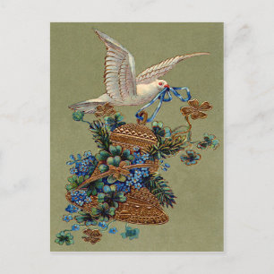 Carte Postale Dove Ne m'oubliez pas Trèfle à quatre feuilles Bel