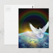 Carte Postale Dove of peace holy spirit over earth with Rainbow. (Devant / Derrière)