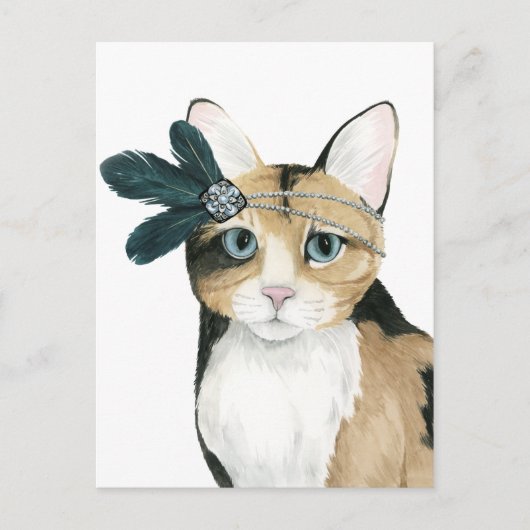 Carte Postale Downton Cat | Bejeweled With Feathers (Devant)