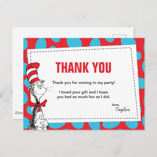Carte Postale Dr. Seuss | Chat dans le Chapeau Remerciements d'a (Devant / Derrière)