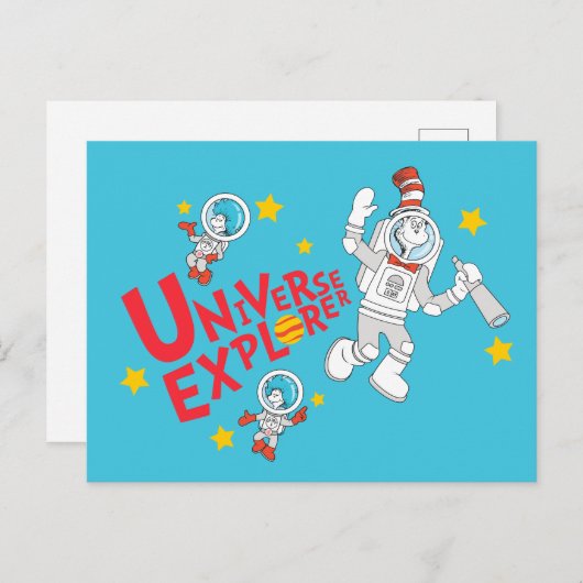 Carte Postale Dr Seuss | Chat dans l'Explorateur d'univers Casqu (Devant / Derrière)