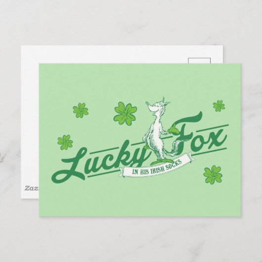 Carte Postale Dr Seuss | Lucky Fox Dans Ses Chaussettes Irlandai (Devant / Derrière)