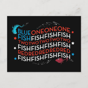 Carte Postale Dr Seuss   Poisson rouge poisson bleu US Drapeau g