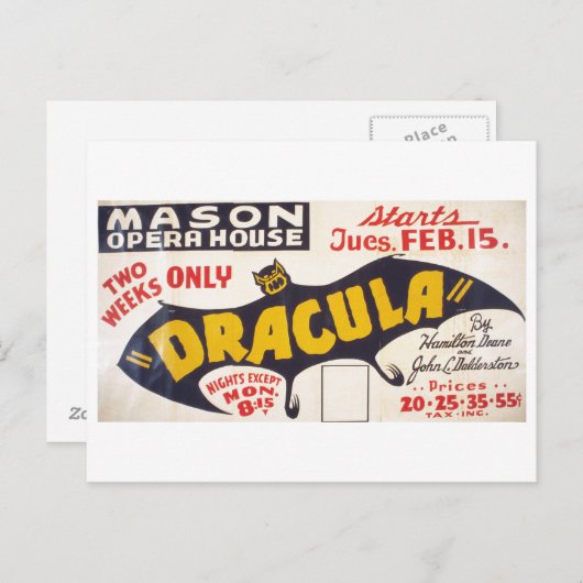 Carte Postale Dracula par Hamilton Deane - 1938 (Devant / Derrière)