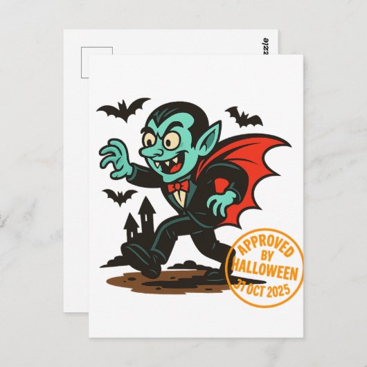 Carte Postale Dracula Vampire - Approuvé par Halloween (Devant / Derrière)