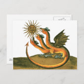 Carte Postale Dragon alchimique à trois têtes et soleil (Devant / Derrière)