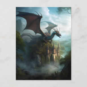 Carte Postale Dragon And Castle Imaginaire Art