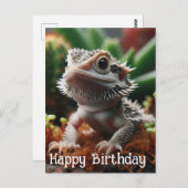 Carte Postale Dragon barbu dans le jardin de mousse Joyeux Anniv (Devant / Derrière)