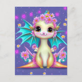 Carte Postale Dragon Bébé mignon aux fleurs roses (Devant)
