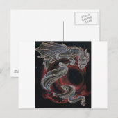Carte Postale Dragon blanc, Lune rouge sur Noir (Devant / Derrière)