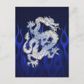 Carte Postale Dragon Bleu dans Chrome Carbon course flammes (Devant)