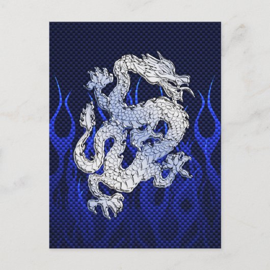 Carte Postale Dragon Bleu dans Chrome Carbon course flammes (Devant)