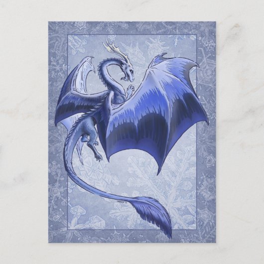 Carte Postale Dragon Bleu d'hiver Imaginaire Nature Art (Devant)
