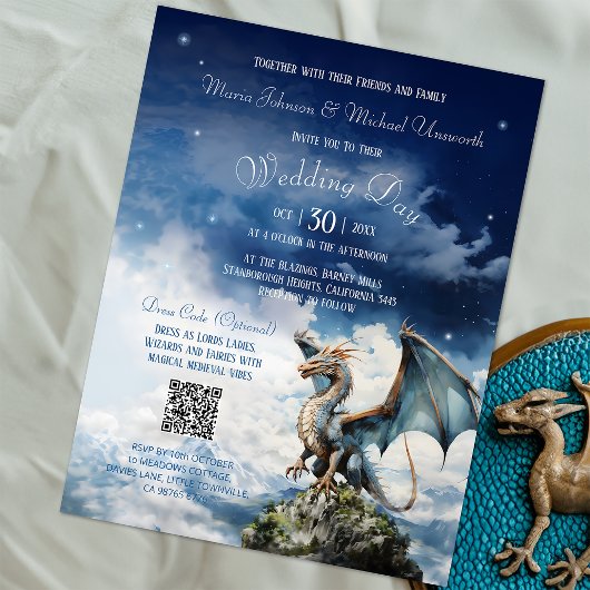 Carte Postale Dragon bleu Faire-part de mariage celtique RSVP