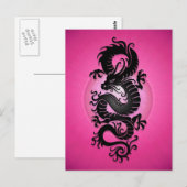 Carte Postale Dragon Chinois Éclatement Rose (Devant / Derrière)