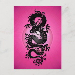 Carte Postale Dragon Chinois Éclatement Rose