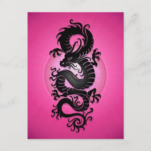 Carte Postale Dragon Chinois Éclatement Rose (Devant)