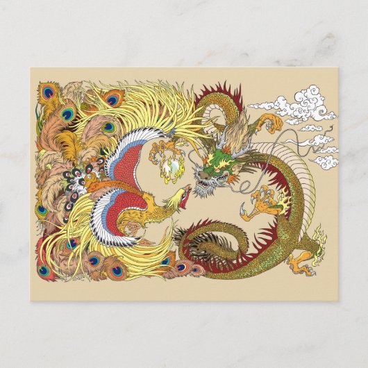 Carte Postale Dragon chinois et phoenix (Devant)