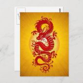 Carte Postale Dragon chinois rouge et jaune (Devant / Derrière)