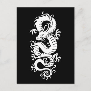 Carte Postale Dragon chinois tribal blanc sur noir