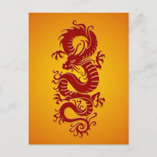 Carte Postale Dragon chinois tribal rouge et jaune (Devant)