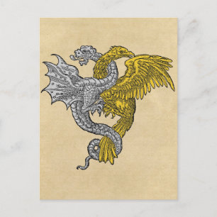 Carte Postale Dragon d'argent d'aigle doré